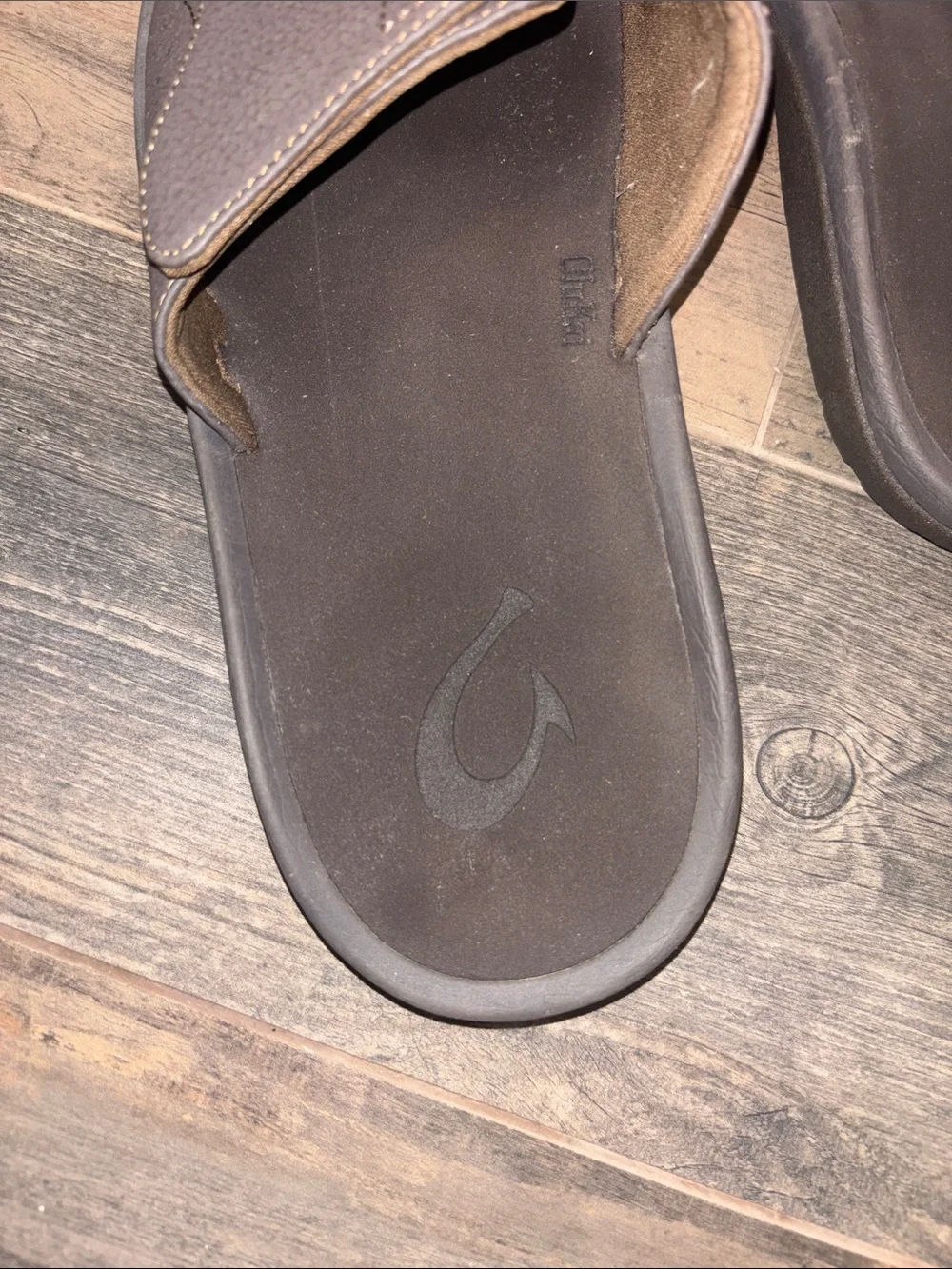 OluKai Men's Brown Slide Sandals with Embossed Logo